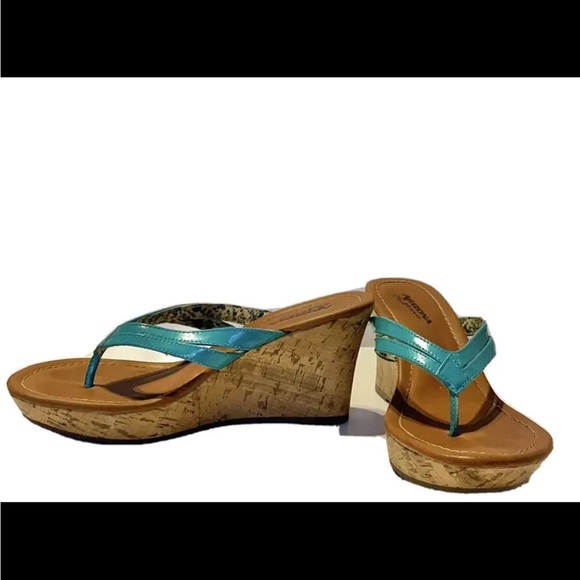 Arizona Jeans Aqua Blue/Floral Wedge Thong Sandal. Size 7.5 - Picture 3 of 6